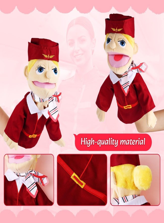 ZJoey Role Play Hand Puppets Hand Plush Chef Doctor Fireman Pirate Detective Athlete Nurse Worker Hand Puppet Toys Puppets for Kids Storytelling Imaginative Pretend Play Teaching Preschool(Stewardess) - Image 4